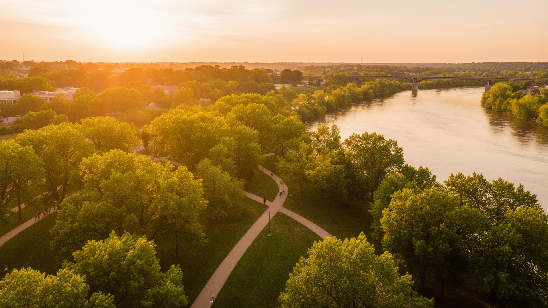 Sunset over English Landing Park along the Missouri River in Parkville, Missouri